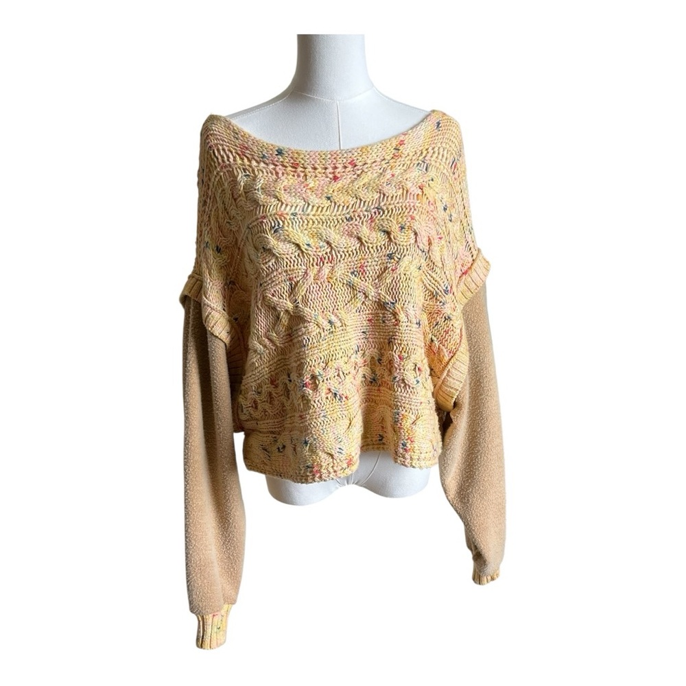 Free People Honey‎ Cable Pullover Sweater Honeycomb Combo Small